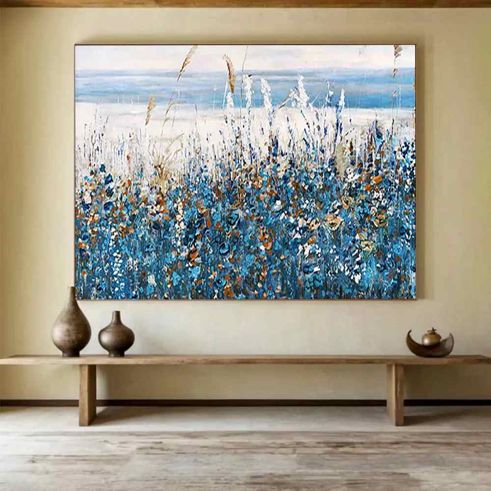 Acrylic Handmade Sunroom Coastal Wildflowers Abstract Wall Art W5QPS